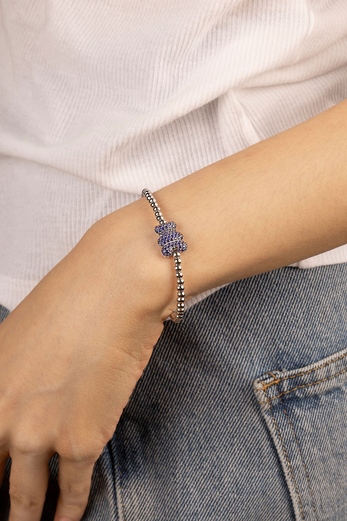 APM Monaco Baba Yummy Bear Bracelet with Beads in Silver