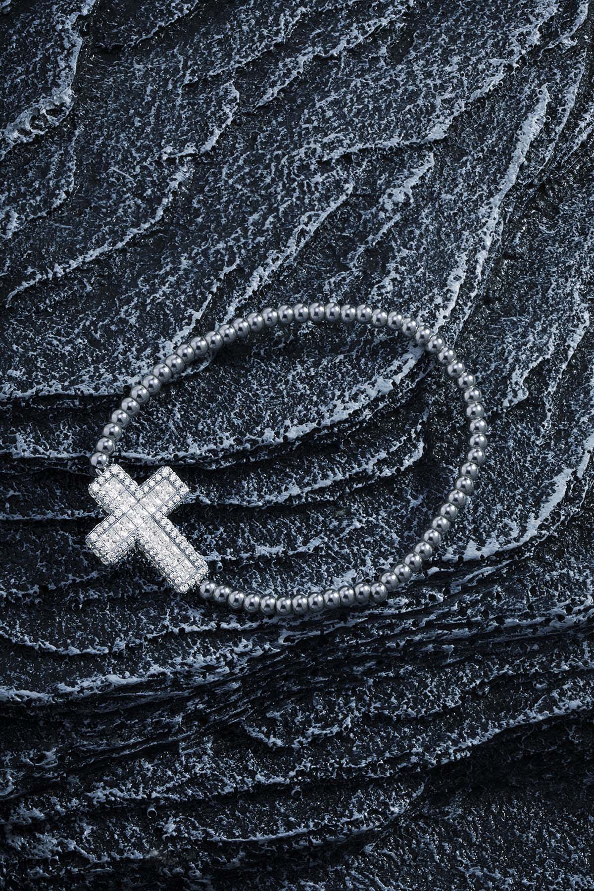APM Monaco Cross Bracelet With Beads in Silver