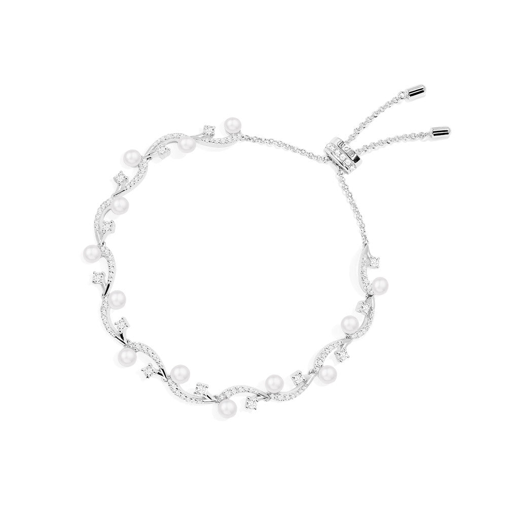 APM Monaco Flower Adjustable Bracelet With Pearls Jewelry in Silver