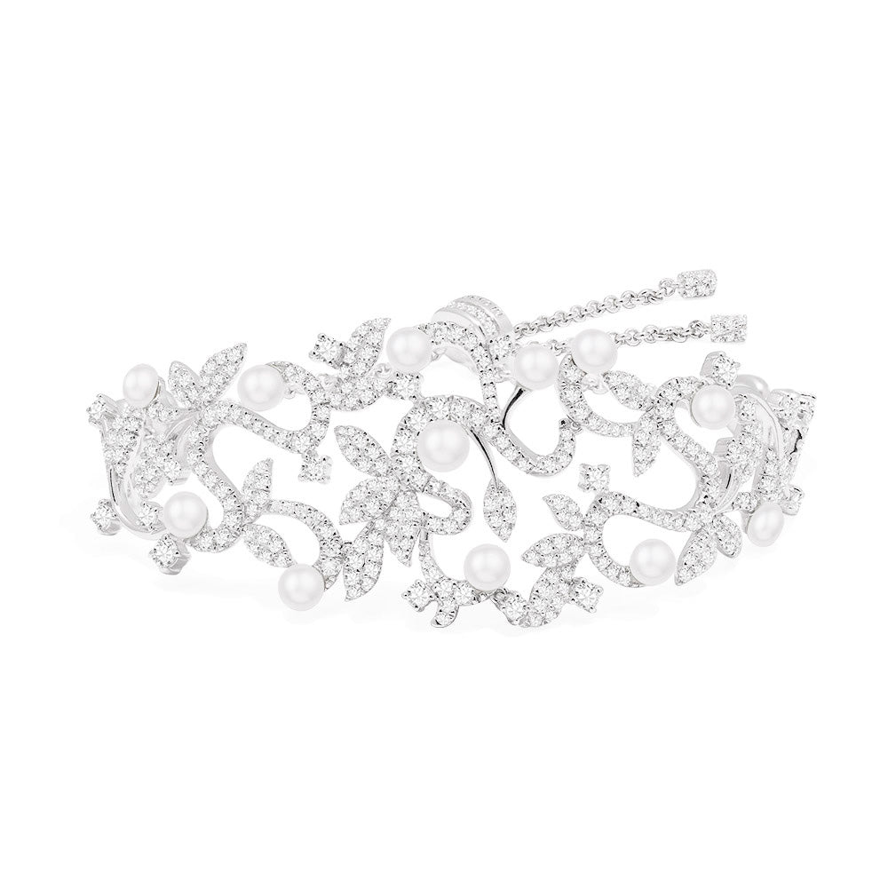 APM Monaco Statement Flower Adjustable Bracelet With Pearls Jewelry in Silver