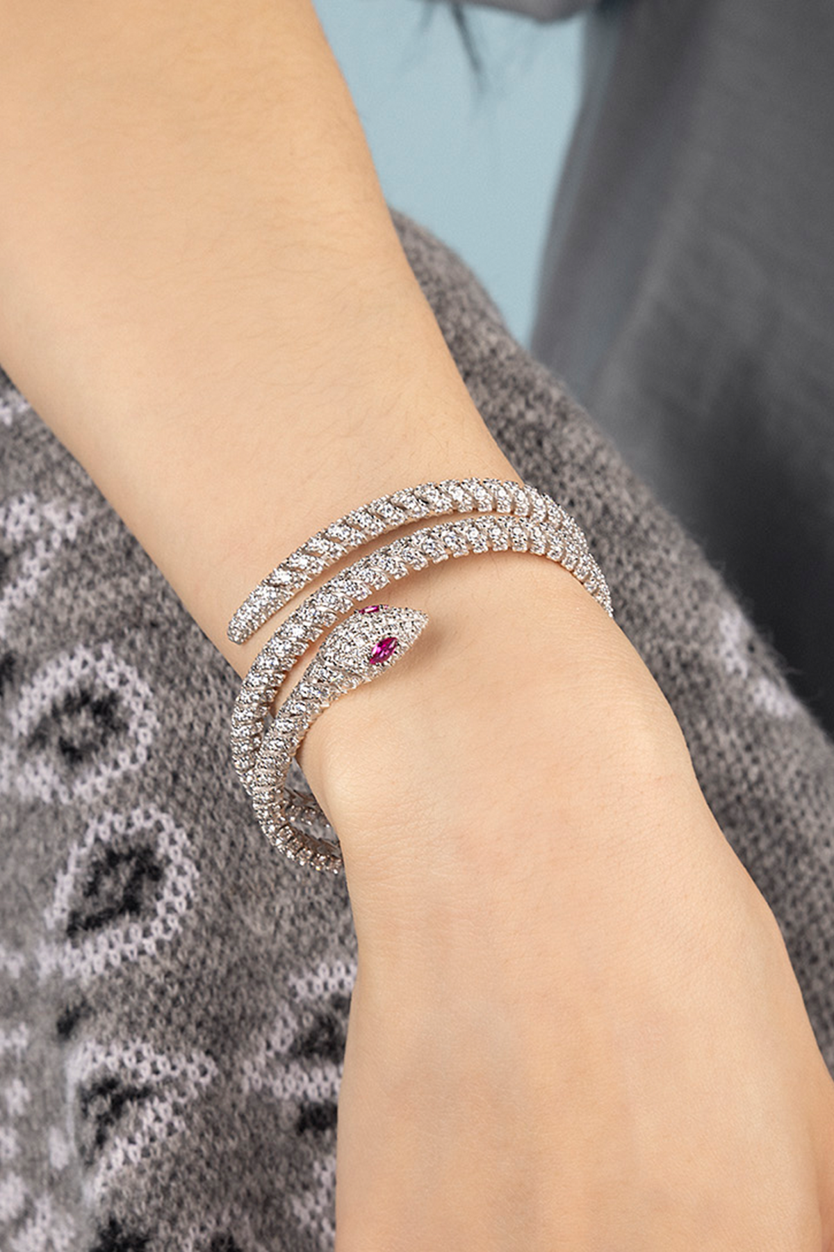 Pavé Kaa Double Wrap-Around Bangle