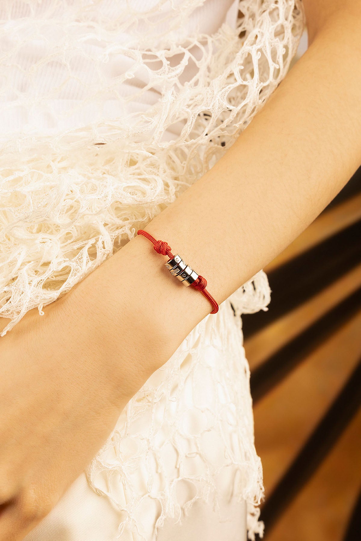 APM Monaco LOVE Morse Code String Adjustable Bracelet in Silver 