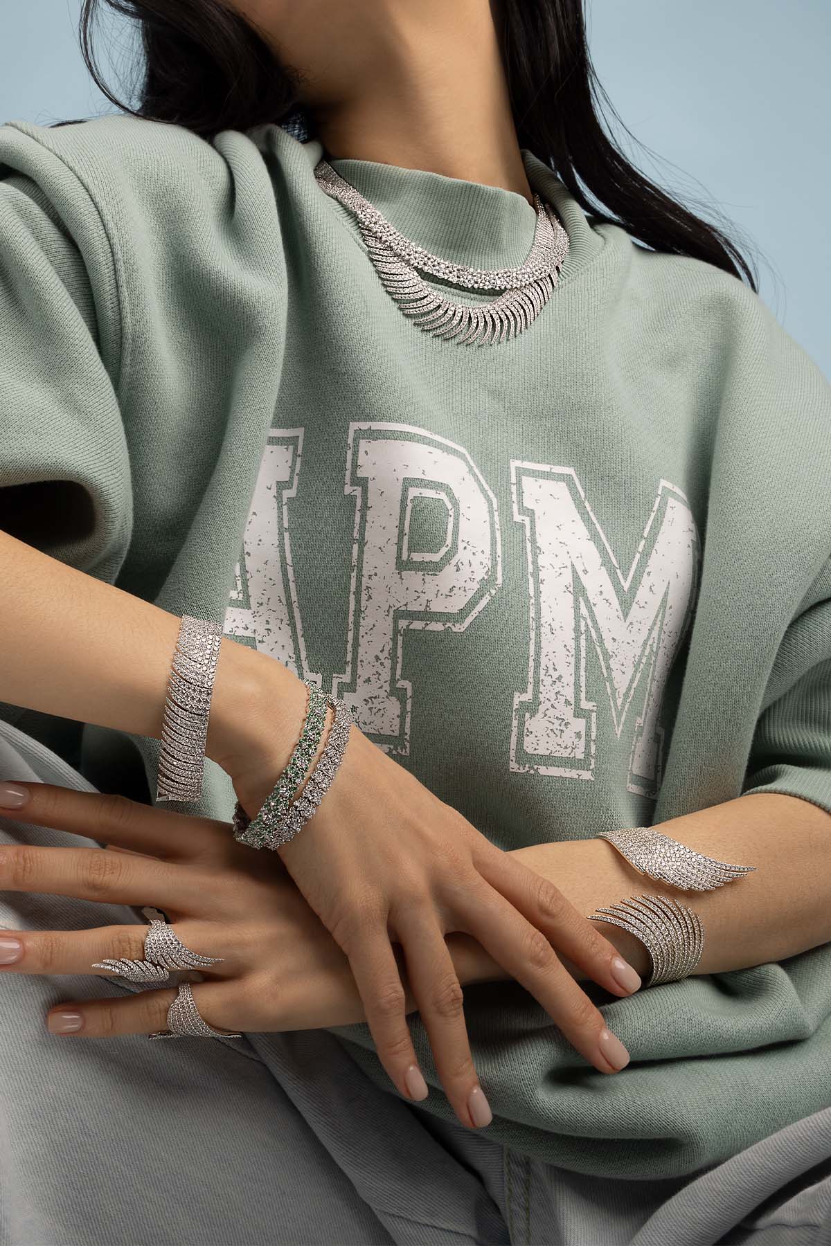 APM Monaco Statement Palm Bangle in Silver