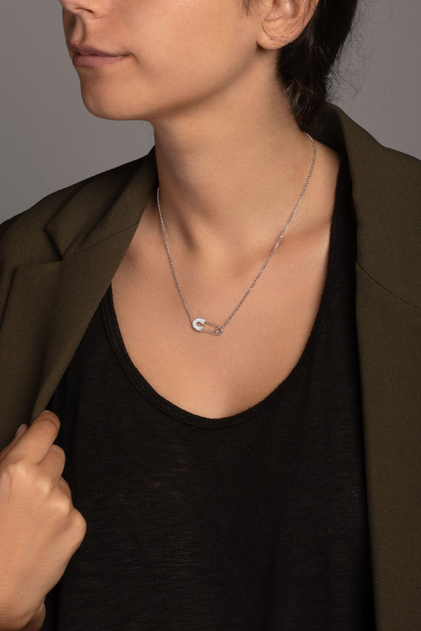 APM Monaco Safety Pin Adjustable Necklace in Silver