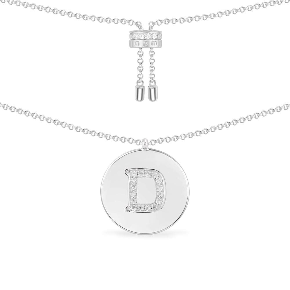 Necklaces APM Monaco, white gold necklace with a circular pendant featuring the letter D on a delicate chain.
