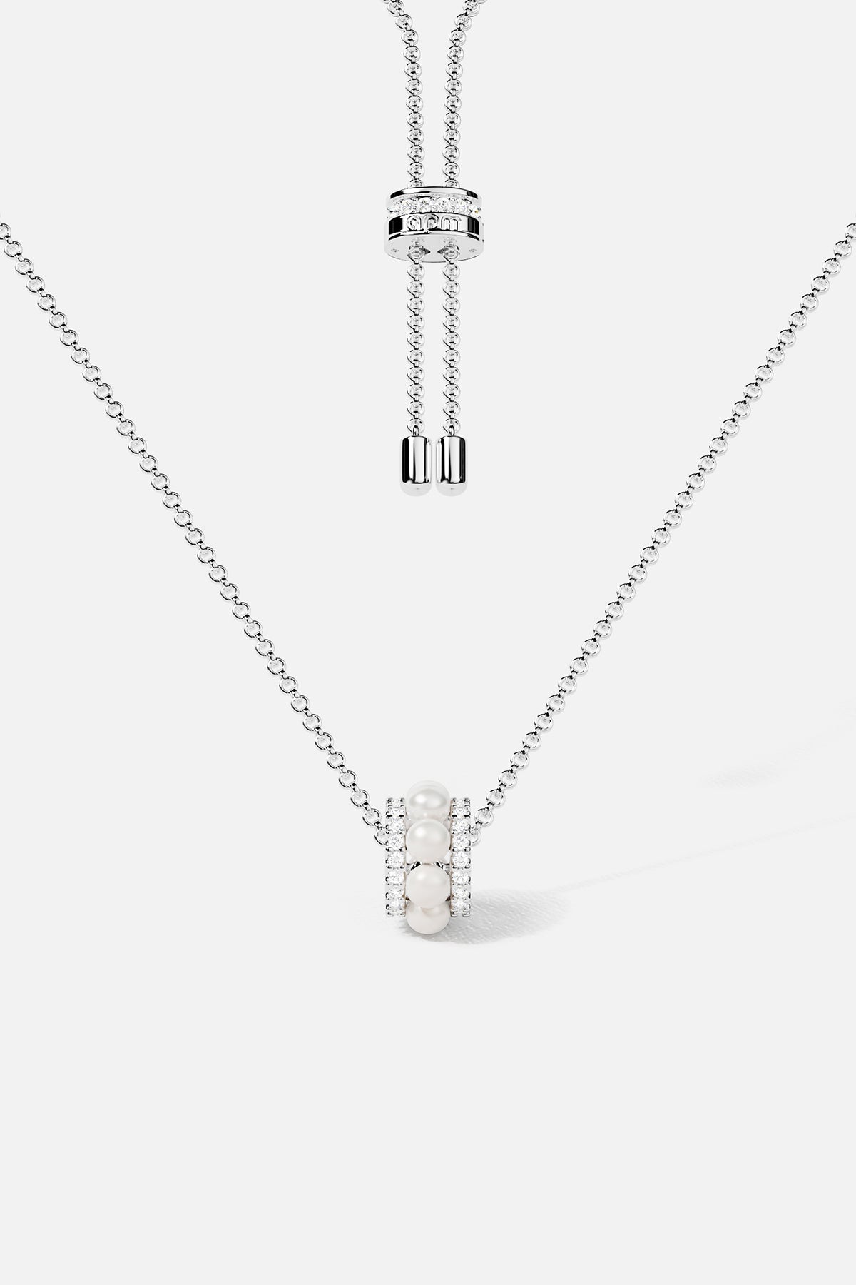 Double Paved Hoop Adjustable Necklace with Pearls - APM Monaco