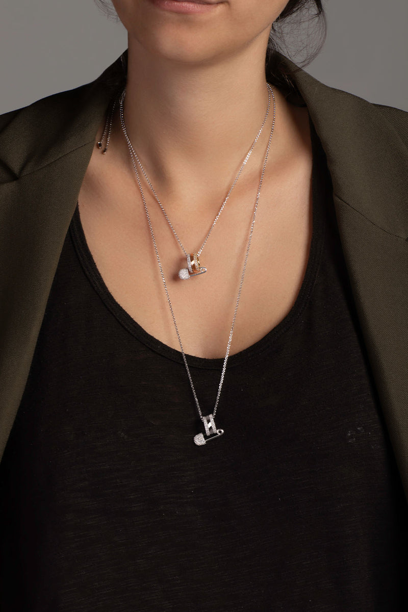 APM Monaco Multicolor Safety Pin Adjustable Necklace in Silver