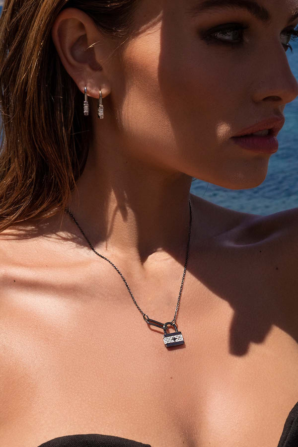 APM Monaco Paved Lock Adjustable Necklace in Silver