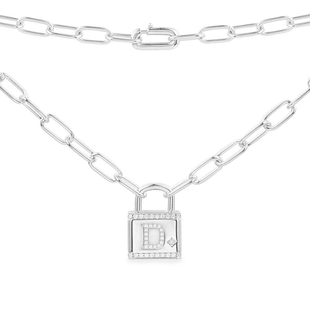 Necklaces APM Monaco, silver chain with a padlock pendant featuring the letter D.