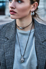 APM Monaco Oval pendant adjustable nylon necklace in Silver 