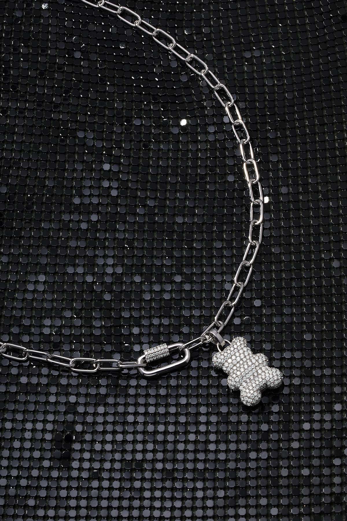 APM Monaco Snow Yummy Bear Clippable Chain Necklace in Silver
