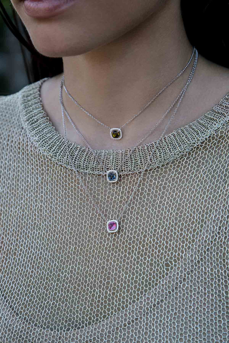 APM Monaco Dainty Khaki Square Adjustable Necklace in Silver