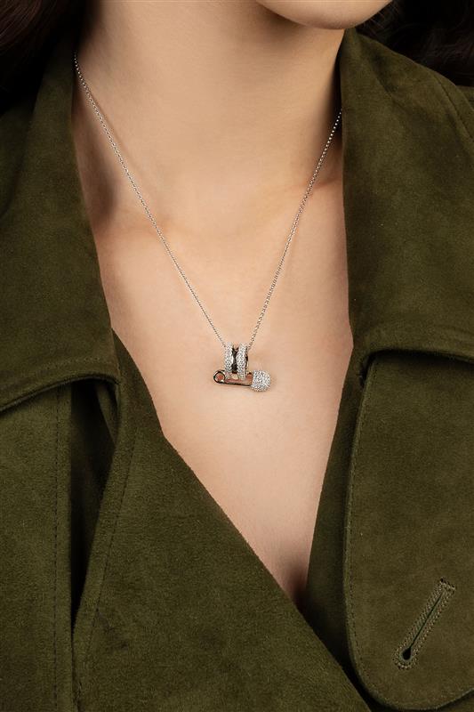 APM Monaco Safety Pin Adjustable Necklace in Silver 