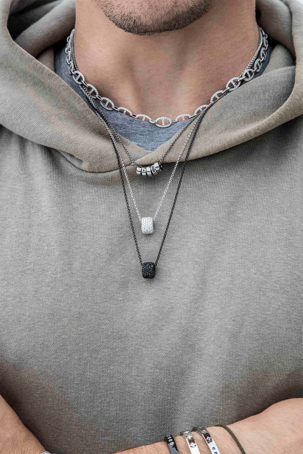 APM Monaco Black Adjustable Necklace with Pavé Ring in Silver