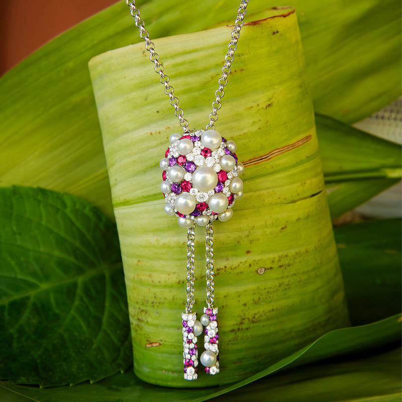 Disco fuchsia Adjustable Necklace with Pearls