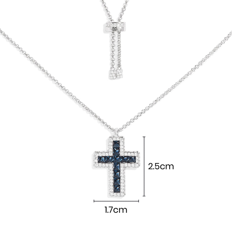 Blue Pavé Cross Adjustable Necklace