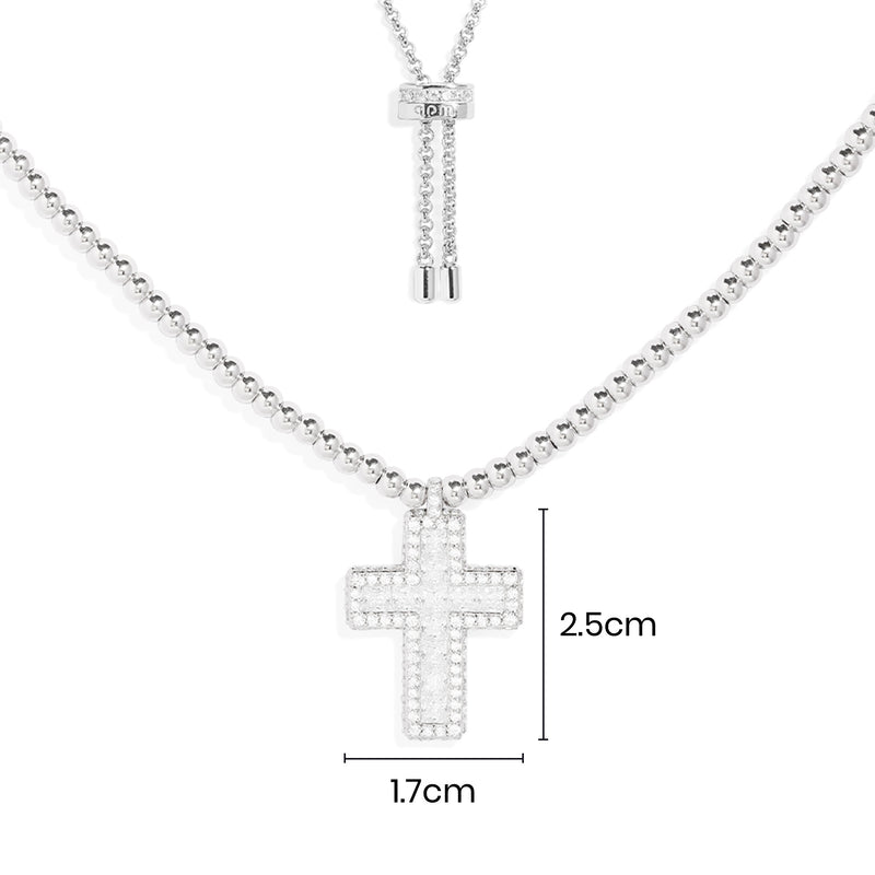 Pavé Cross Adjustable Necklace with Beads