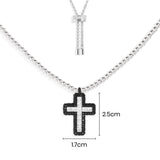 Black Pavé Cross Adjustable Necklace with Beads