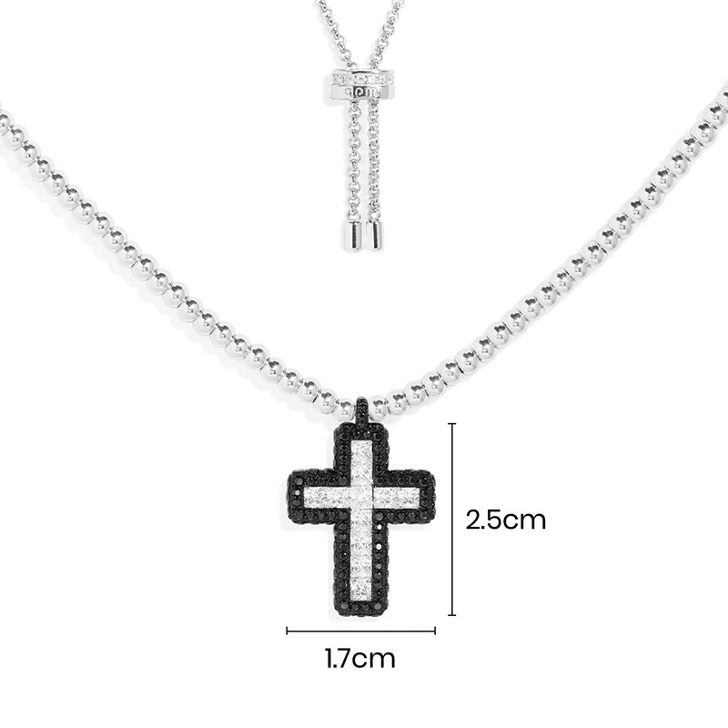 Black Pavé Cross Adjustable Necklace with Beads