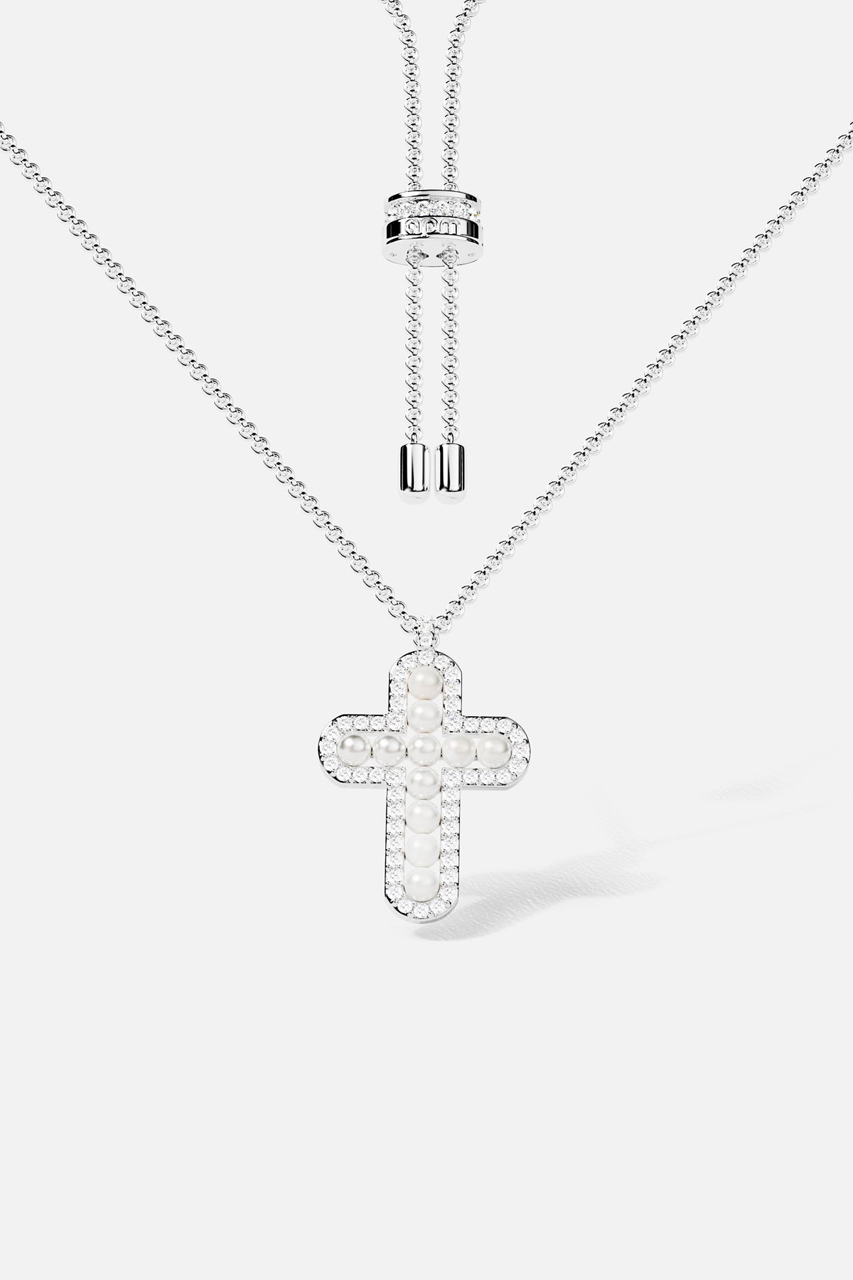 Cross Adjustable Necklace with Pearls