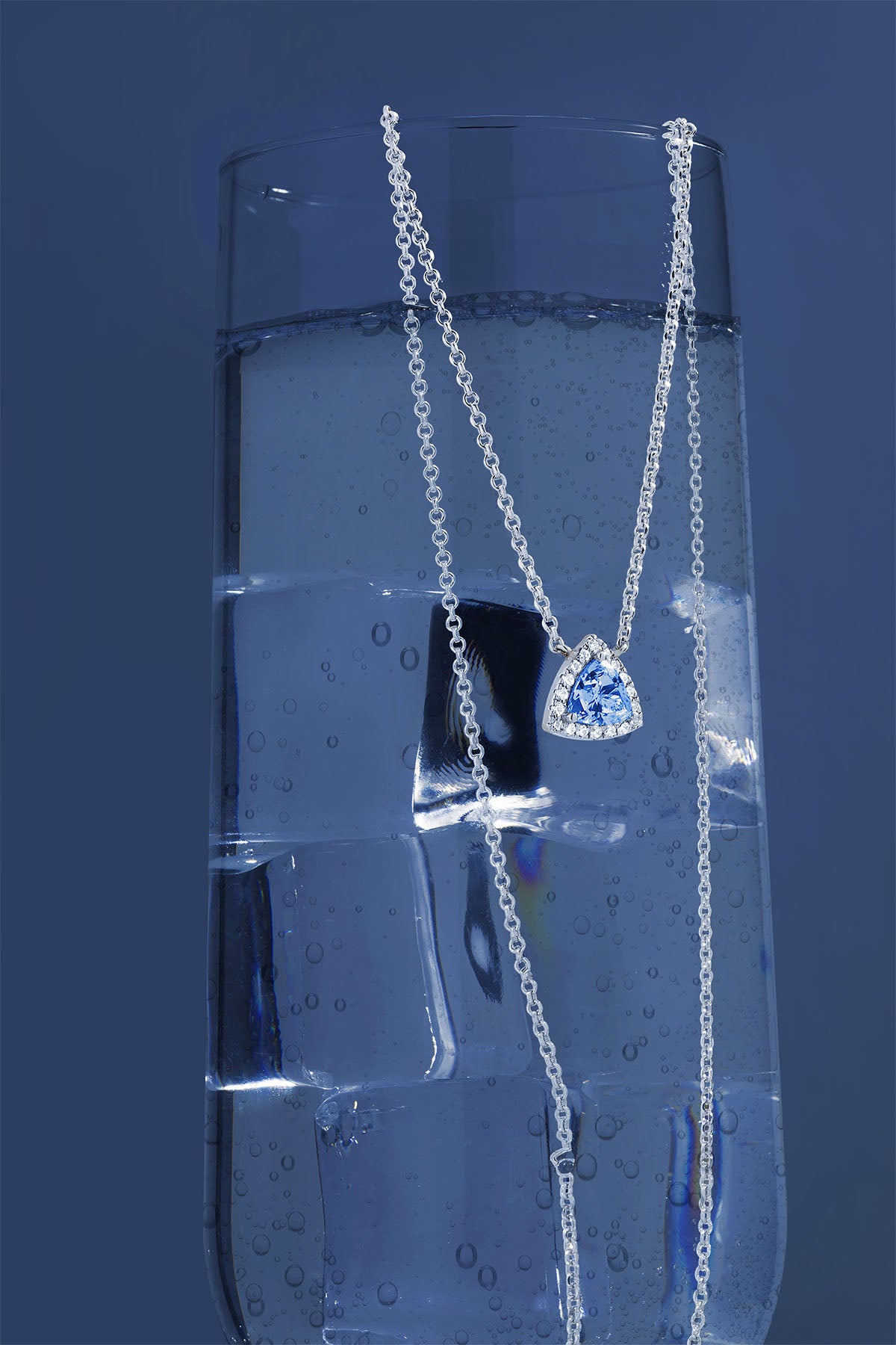 APM Monaco Blue Pave Triangle Adjustable Necklace in silver 