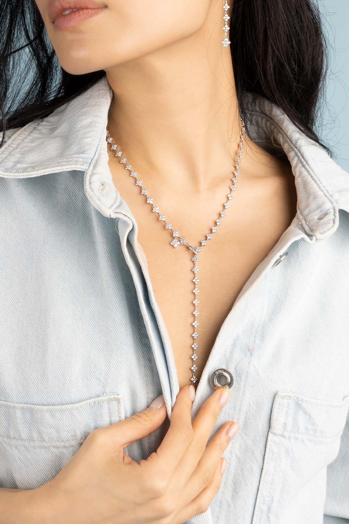 APM Monaco Y-Drop Spark Adjustable Necklace in Silver