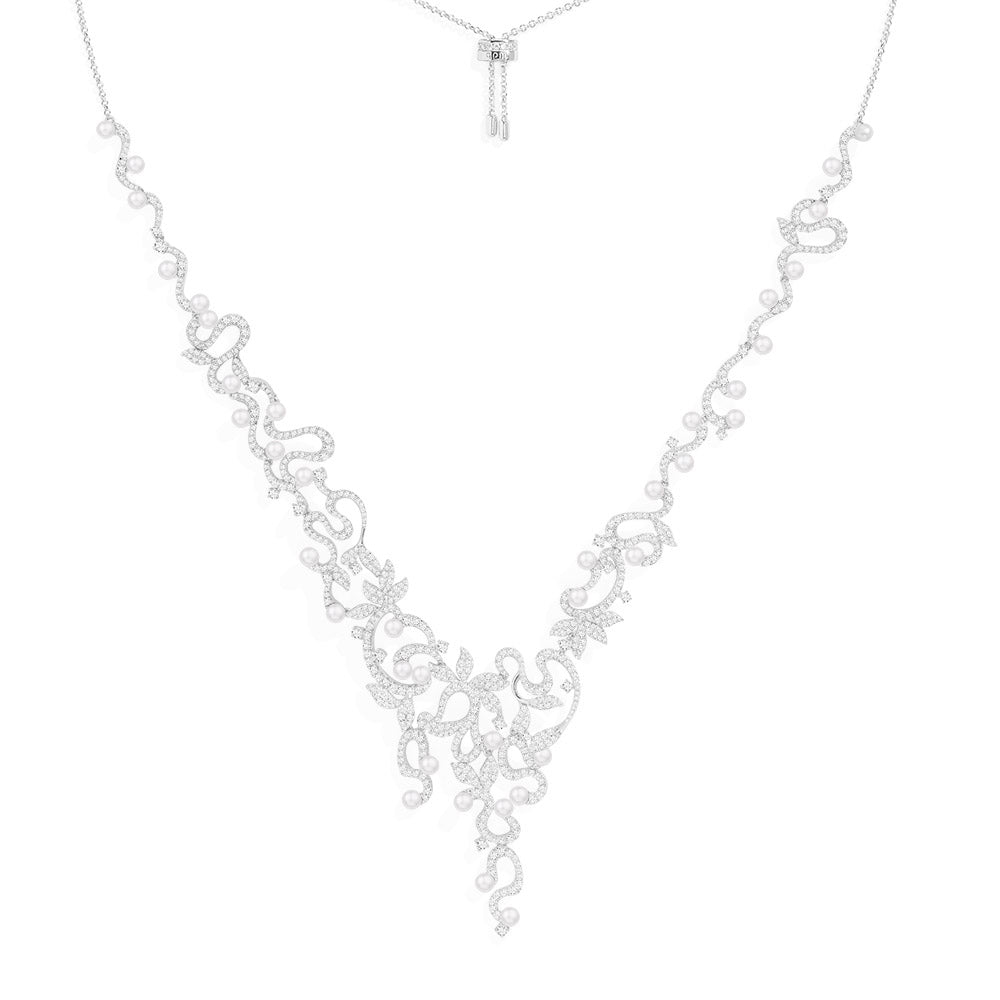 APM Monaco Statement Flower Adjustable Necklace With Pearls in Silver