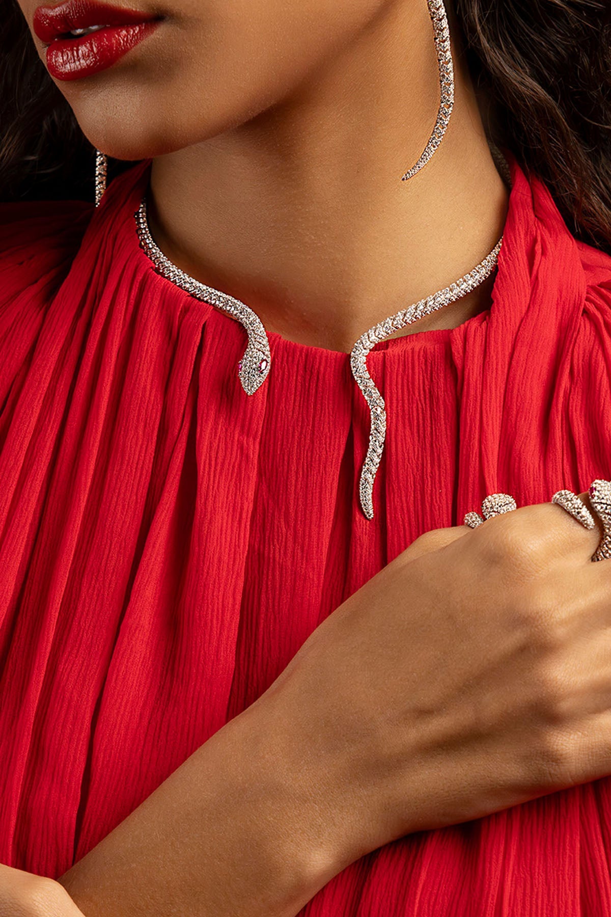 APM Monaco Pavé Kaa Wrap Around Choker in Silver