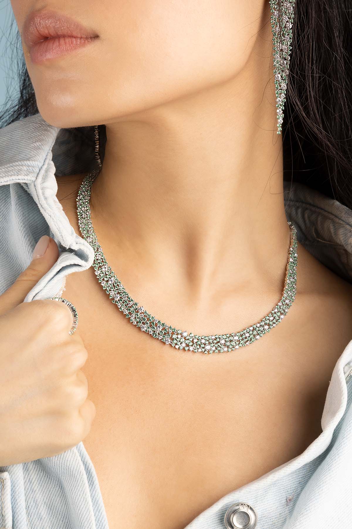 APM Monaco Pastel Green Drop Choker in Silver