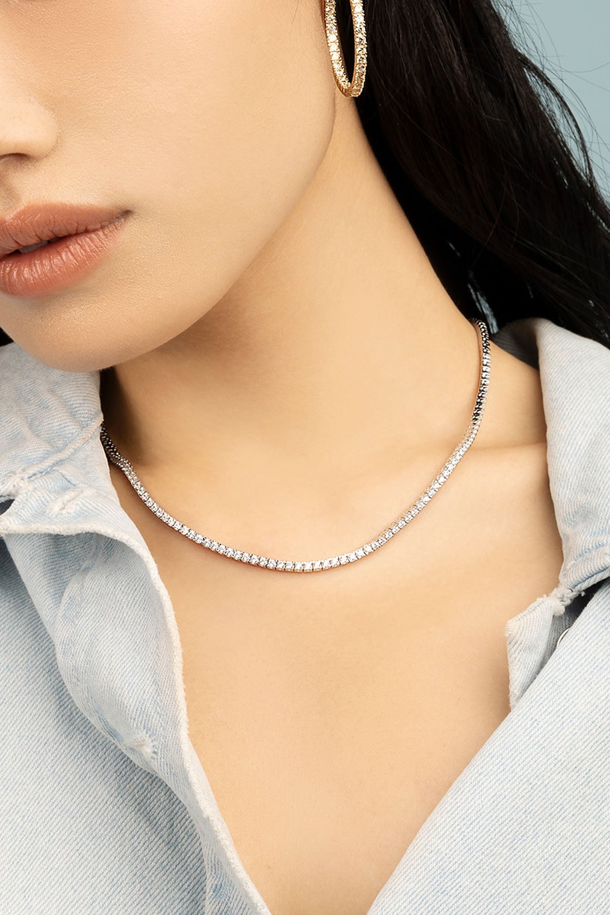 APM Monaco Pavé Choker in Silver worn on neck