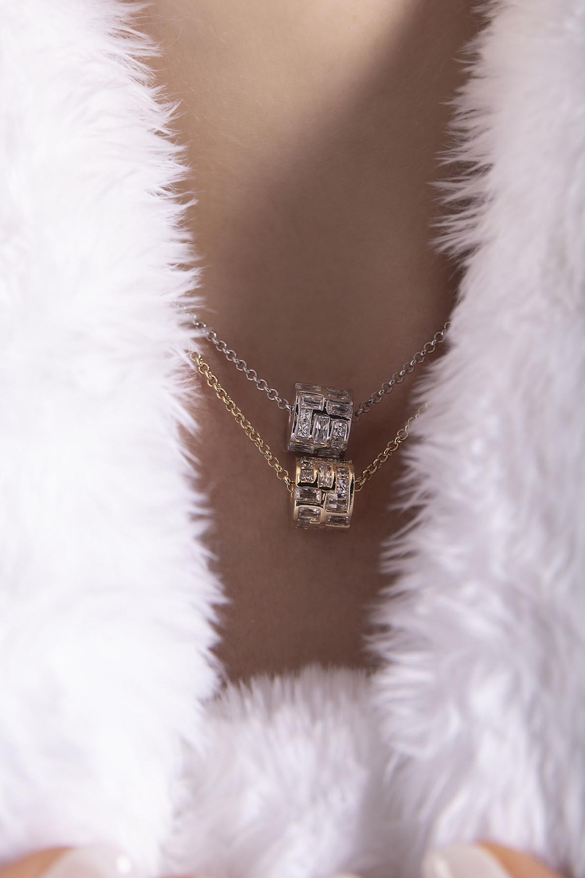 APM MONACO labyrinth adjustable choker in Silver-tone on a soft white background