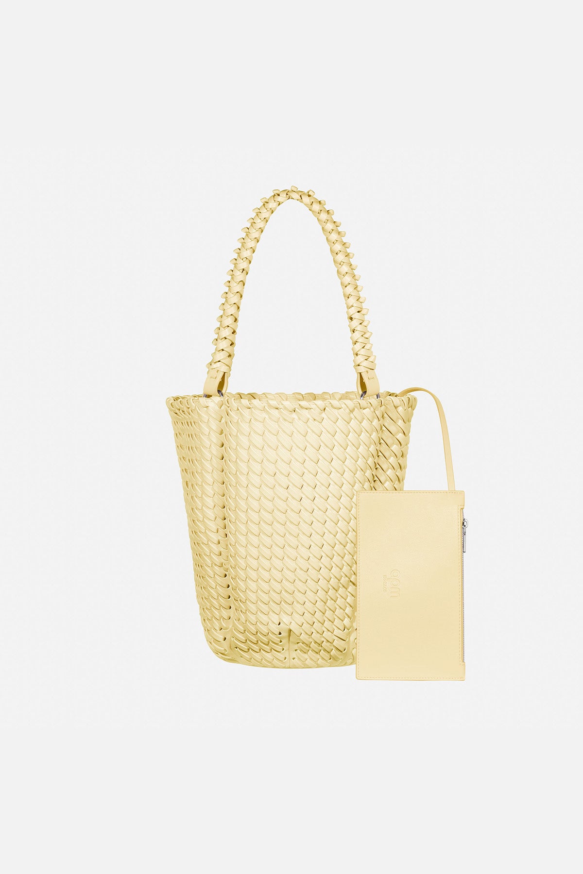APM MONACO bucket yellow handbag on a white background