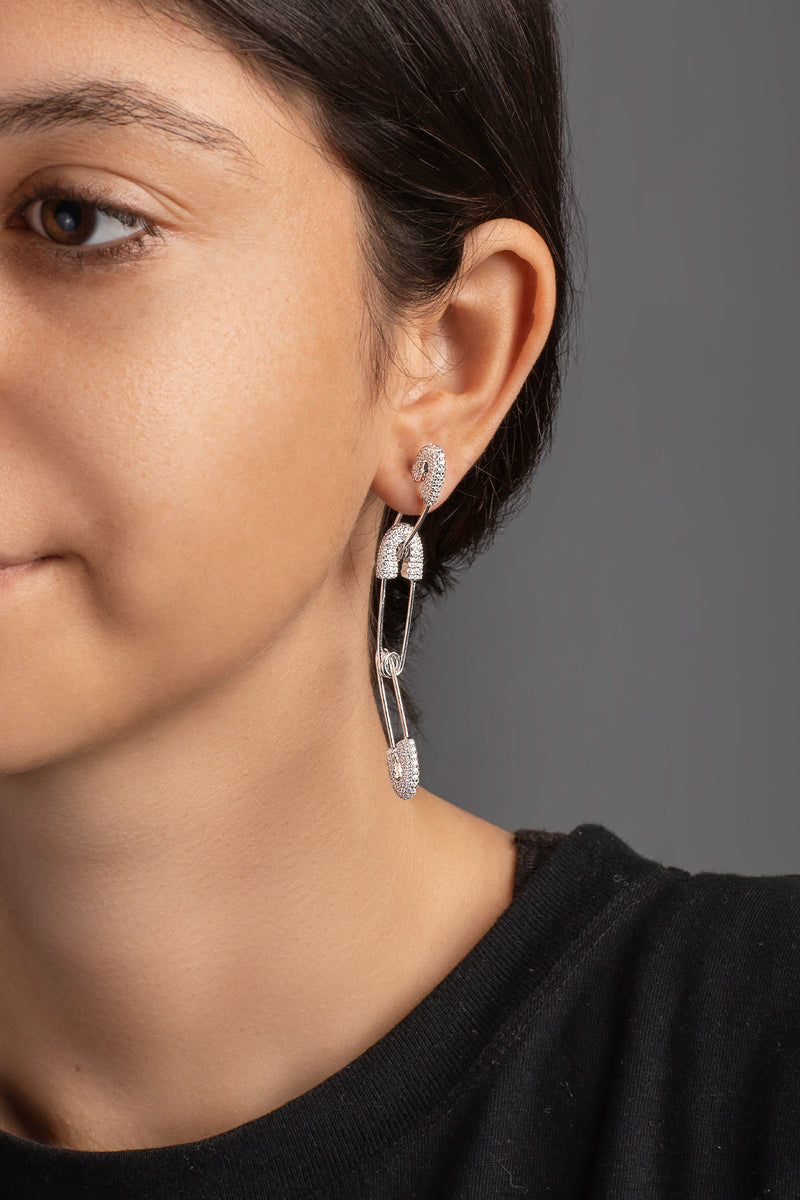 APM Monaco Single Safety Pins Earring in Silver