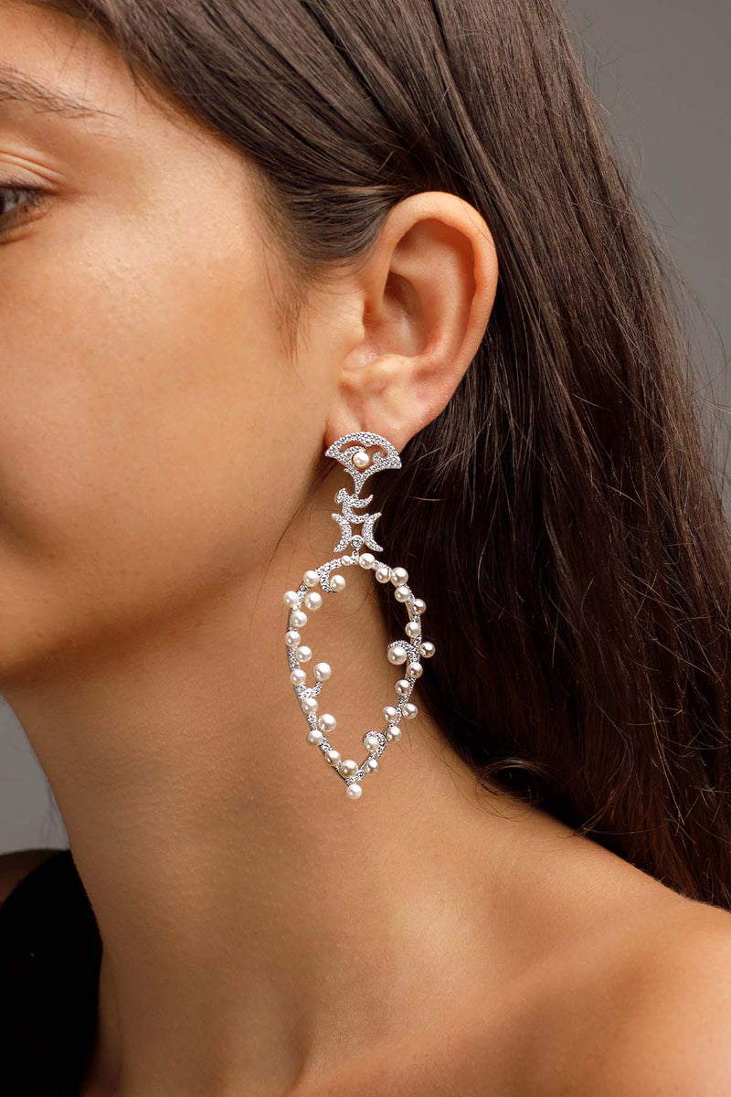 APM Monaco Moon Pear Shaped Earrings with Pearls in Silver