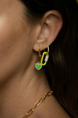 APM Monaco Neon Green Heart Chain Earrings In Yellow Silver