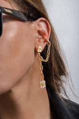 Single Paved Météorite and Medal Chain Drop Earring with Cuff
