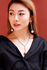 APM Monaco Long Disco Ball Drop Earrings in Silver