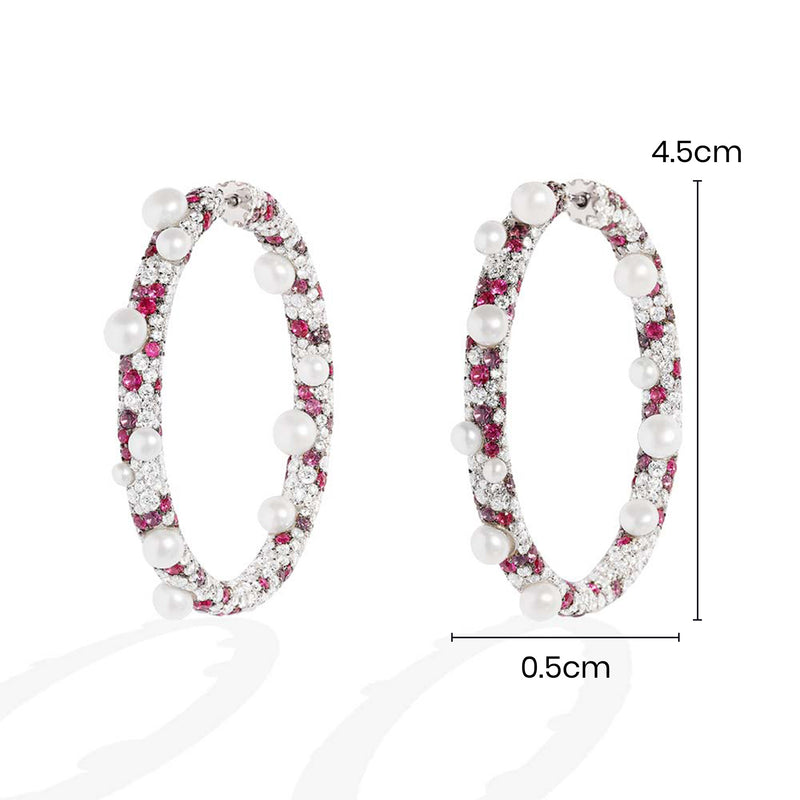 Fuchsia Pavé Hoop Earrings with Pearls