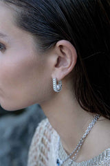 APM Monaco Pavé Hoop Earrings with Pearls in Silver