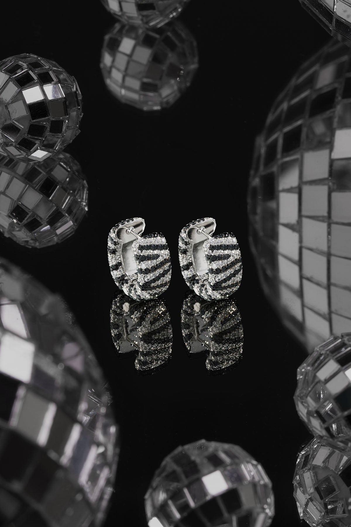 APM Monaco Zebra Hoop Earrings in Silver