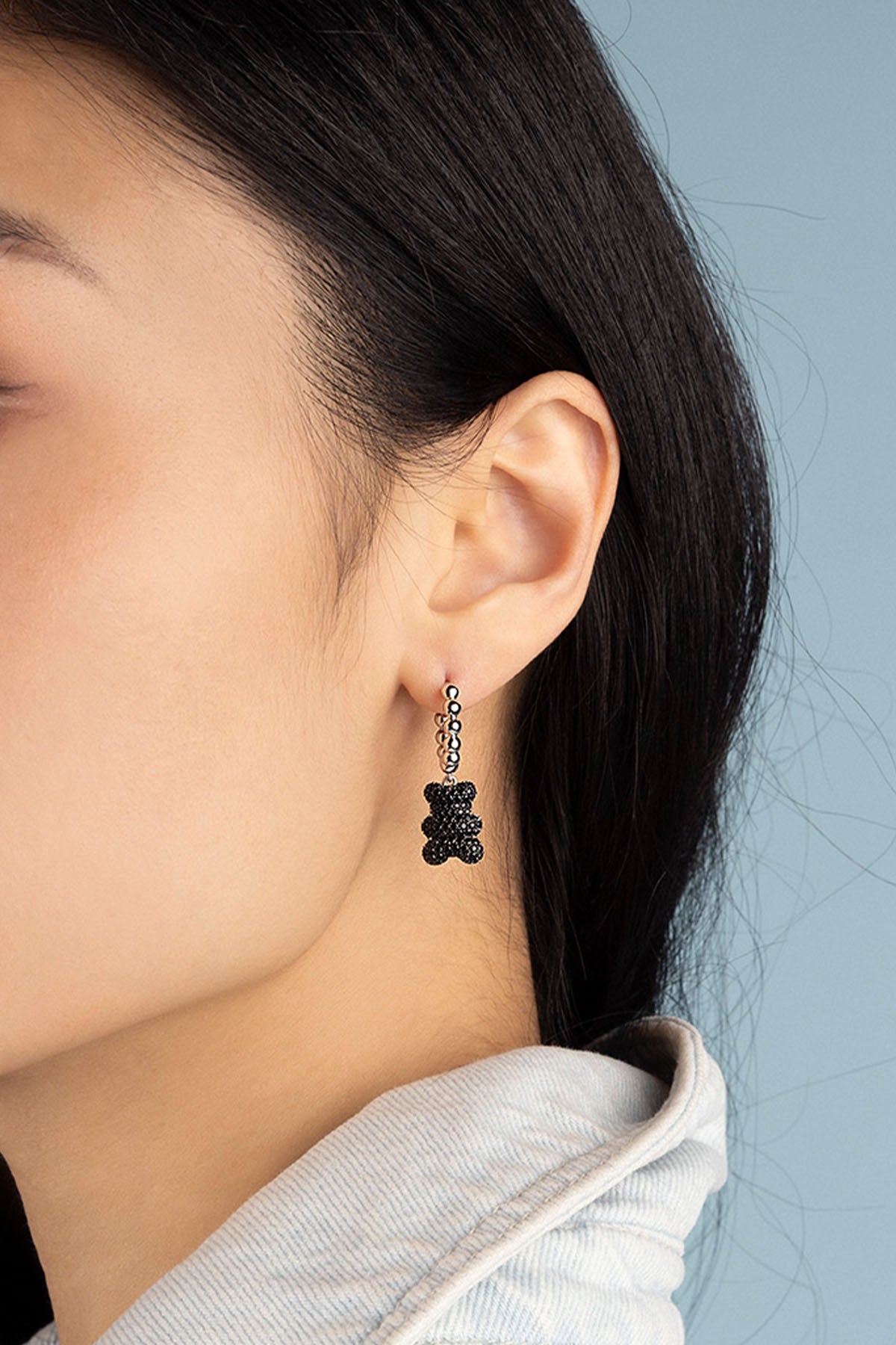 APM Monaco Baby Mood Yummy Bear Hoop Earrings in Silver