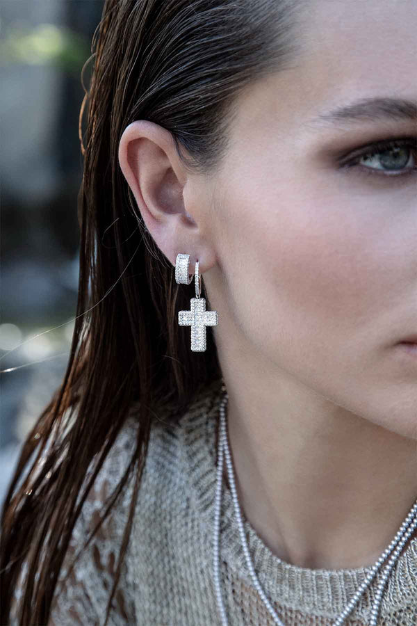 APM Monaco Asymmetric Cross Earrings in Silver