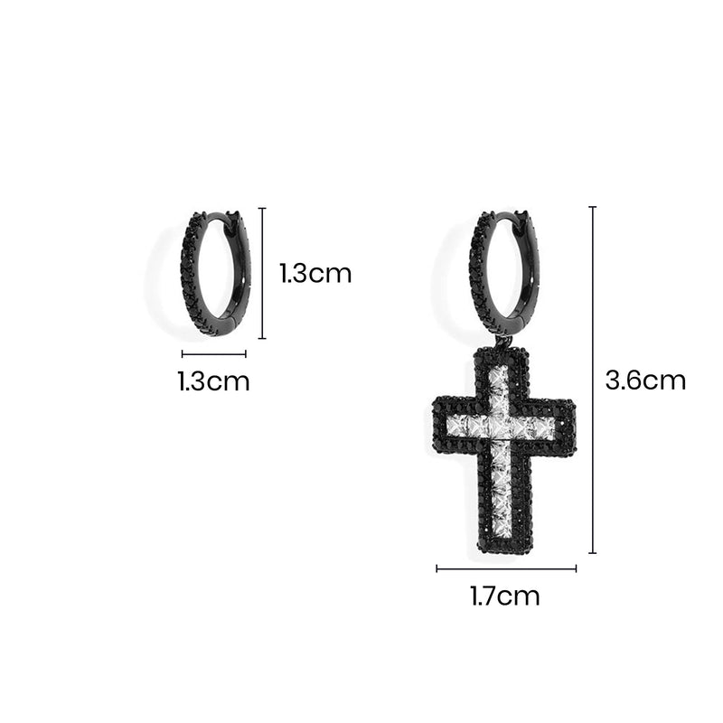 Black Asymmetric Cross Earrings