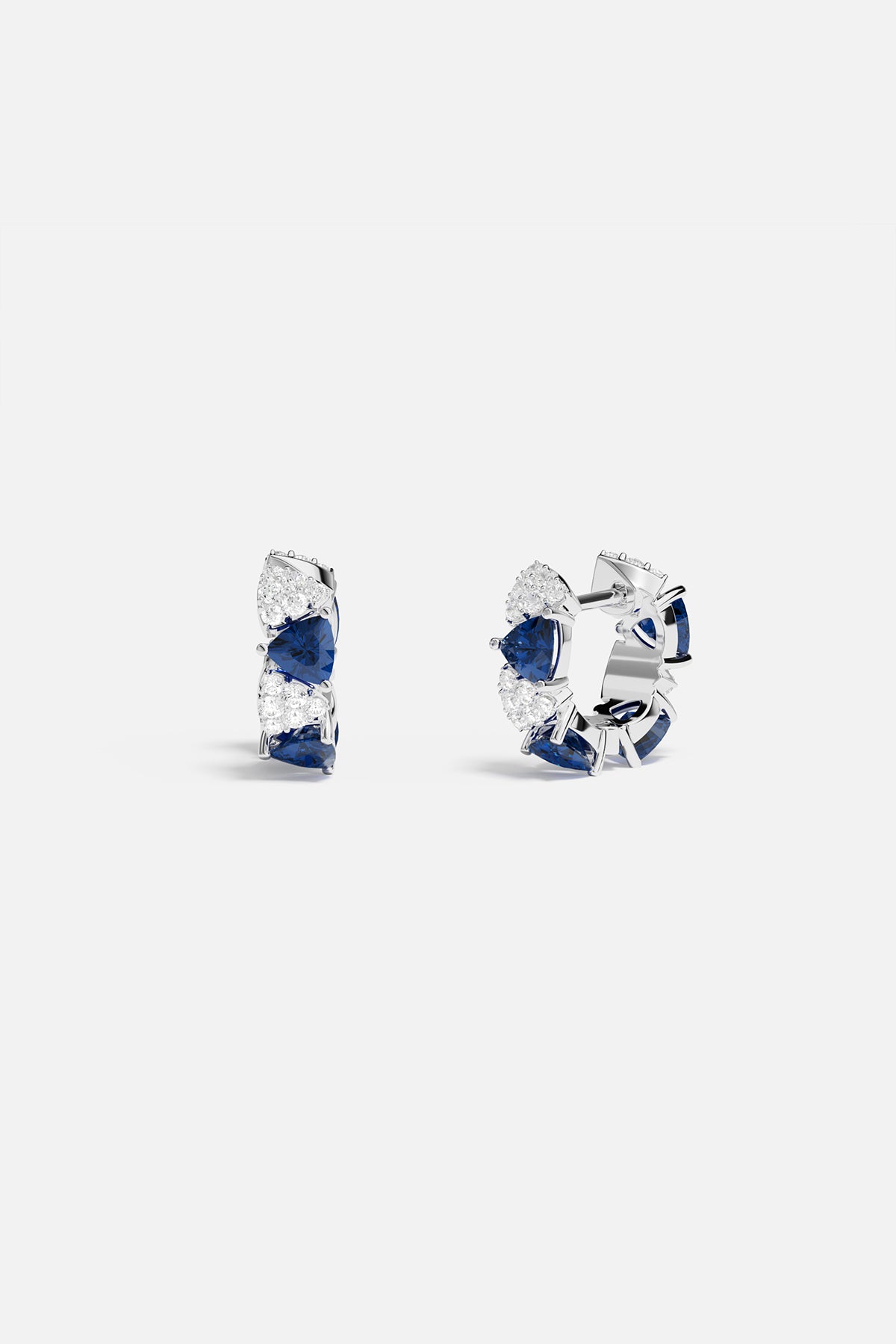 APM Monaco White & Blue Triangle Hoop Earrings in Silver