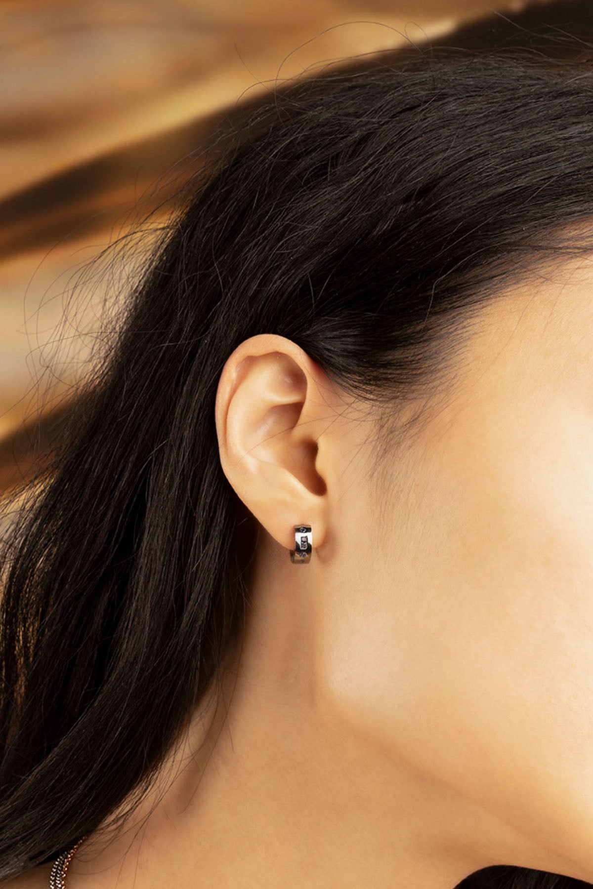 APM Monaco Blue LOVE Morse Code Huggie Earrings in Silver