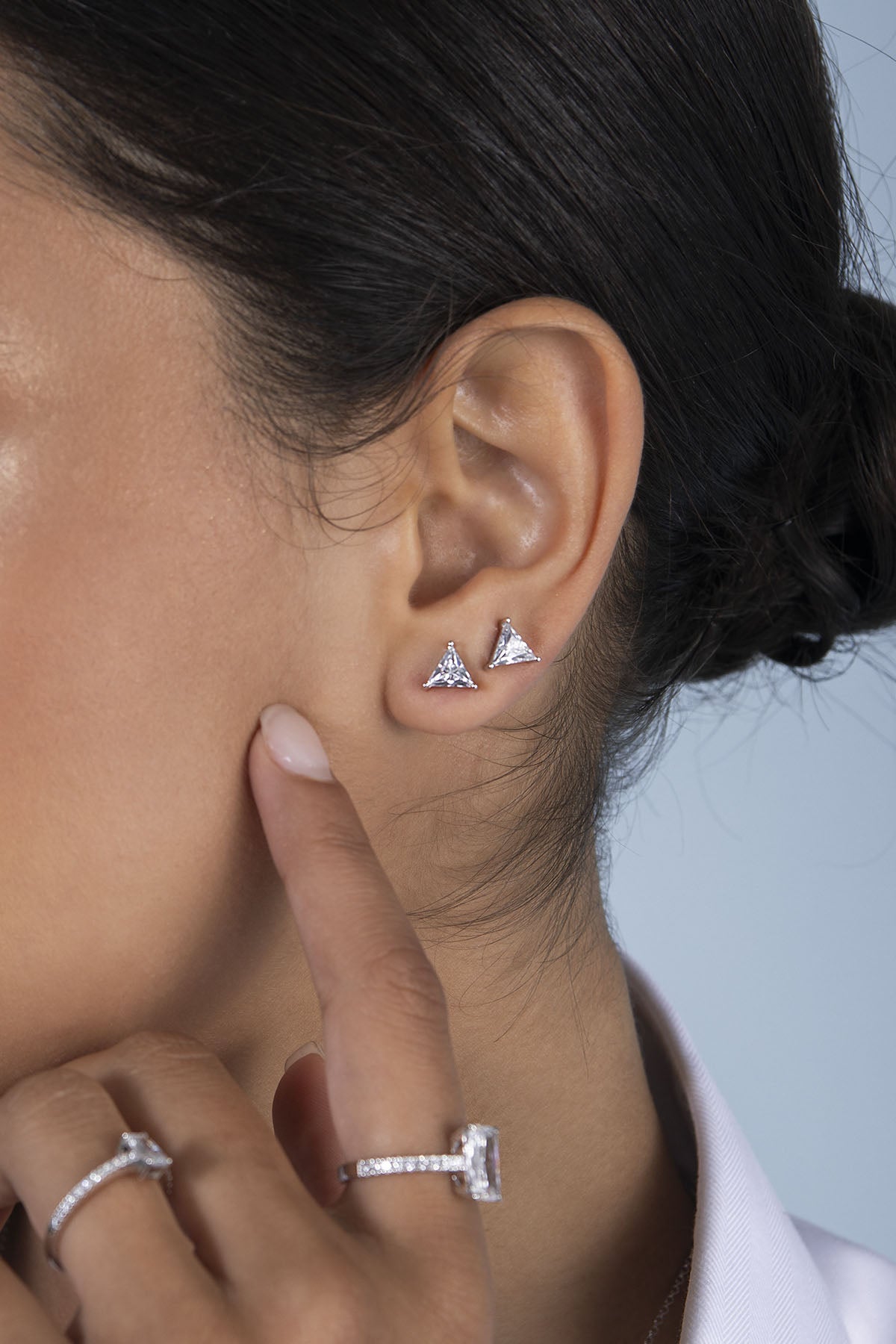 APM Monaco Eclat Triangle Stud Earrings in Silver