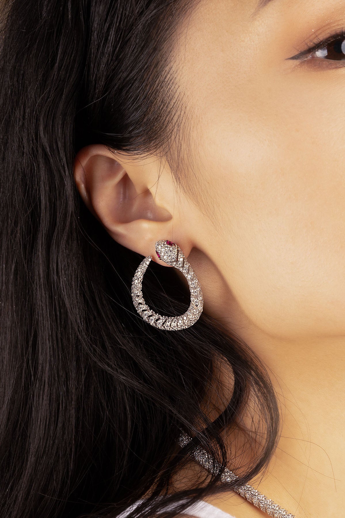 APM Monaco Pavé Kaa Earrings in silver