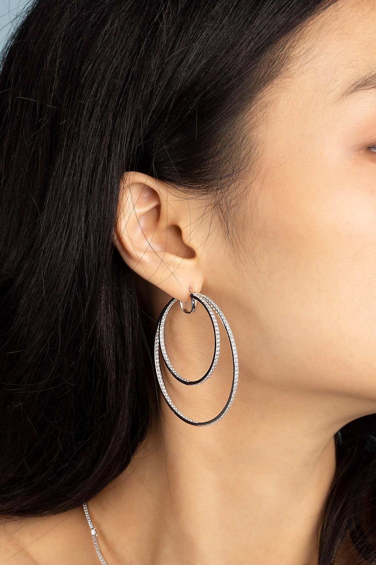 APM Monaco Statement Linear Hoop Earrings in Silver