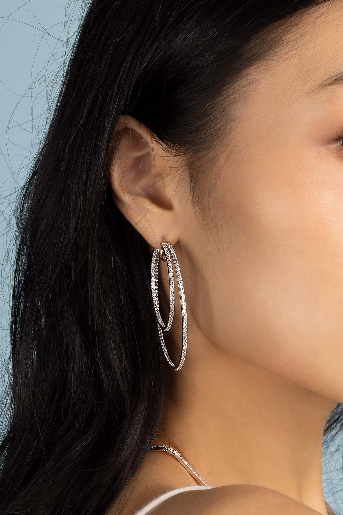 APM Monaco Statement Linear Hoop Earrings in Silver