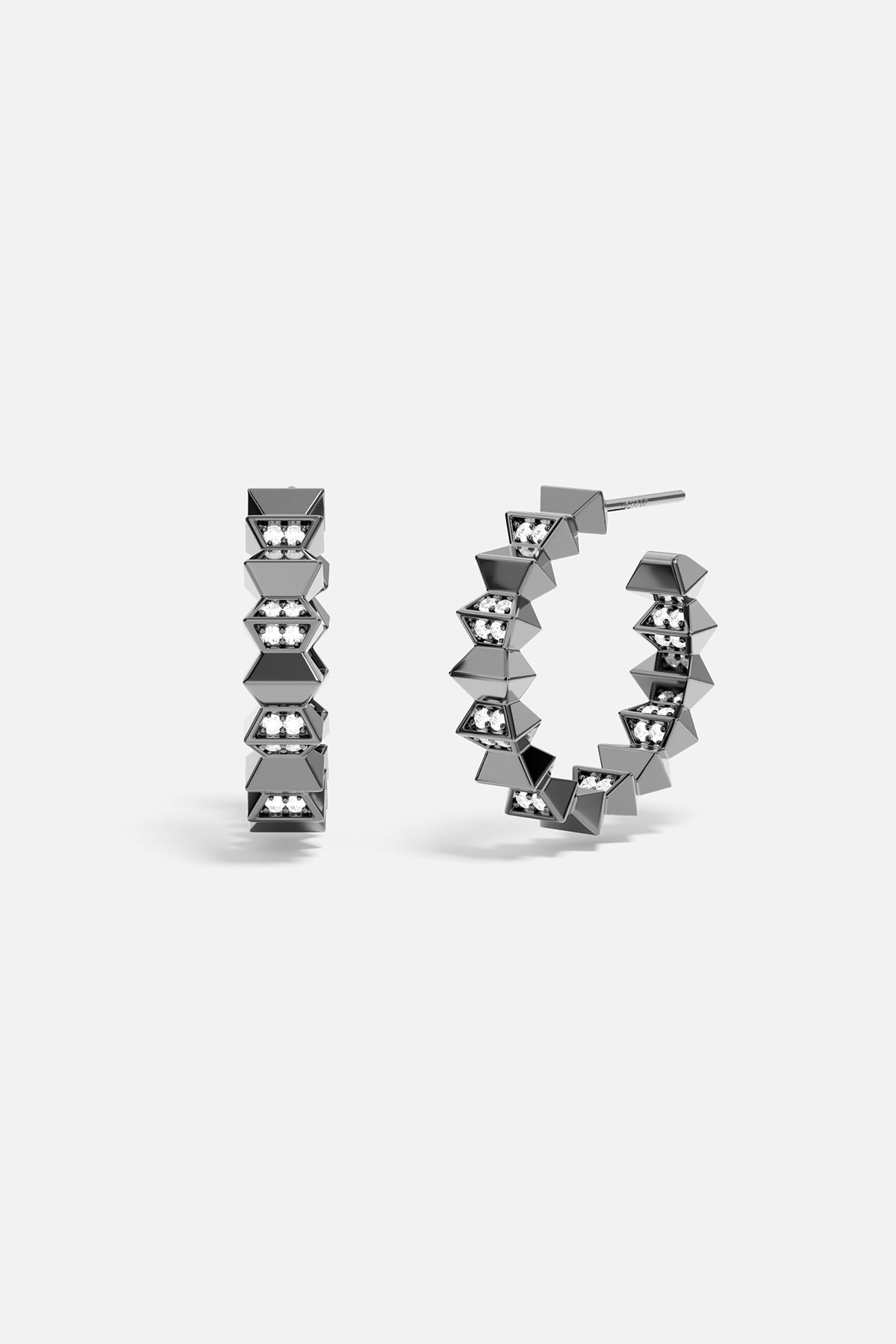 Pair of geometric hoop earrings on a white background